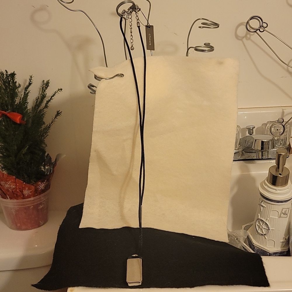 NWT, Chicos, Long blk cord with silver Toned bar on cord  adorned 2.5 Silver Bar